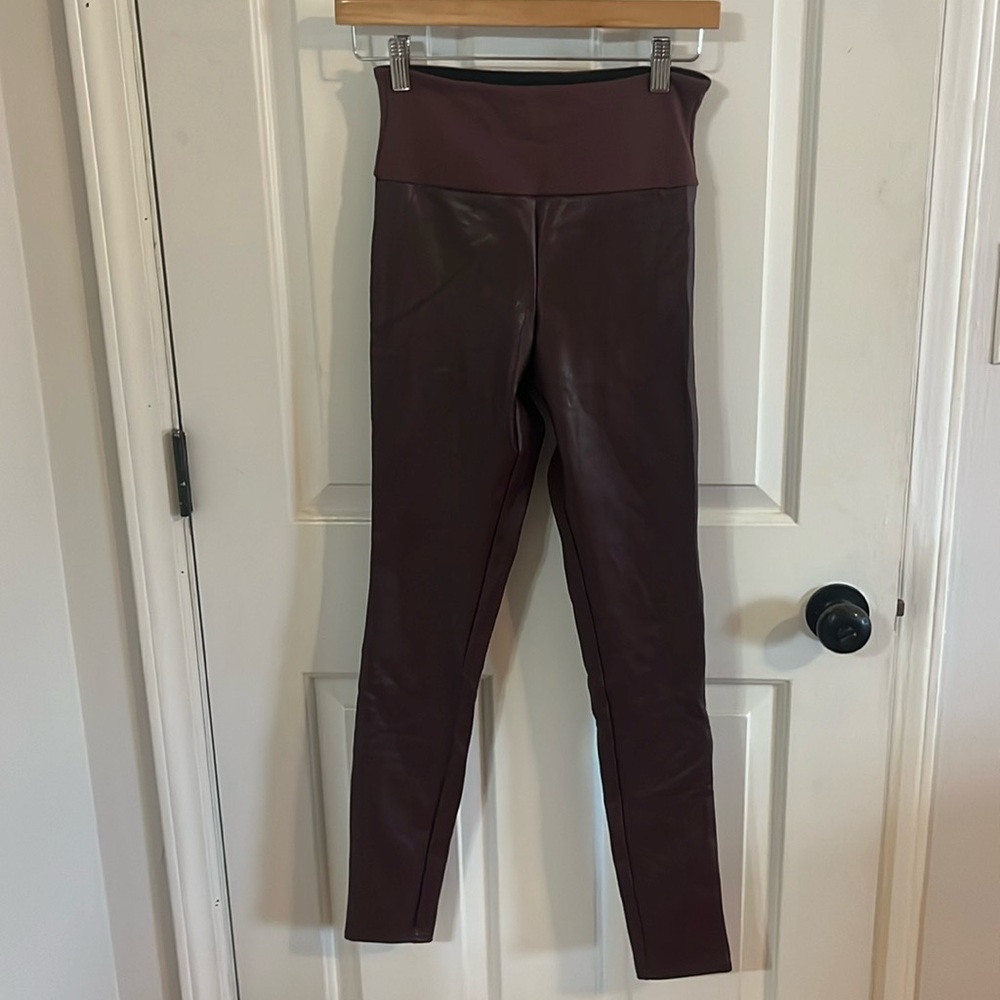 Spanx Assets Faux Leather Leggings-Burgundy
